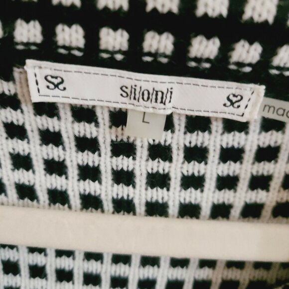 Sioni Black & White Checkered  Big Button Long Sleeve Thick Cardigan Jacket sz L - Picture 5 of 7